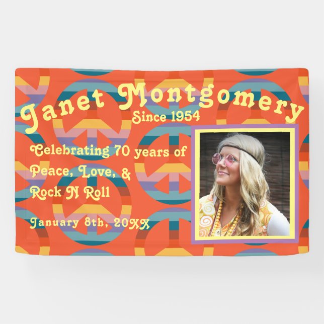 Banderoles Panneau de Paix Arc-en-ciel Retro Boomer Photo Ann (Horizontal)