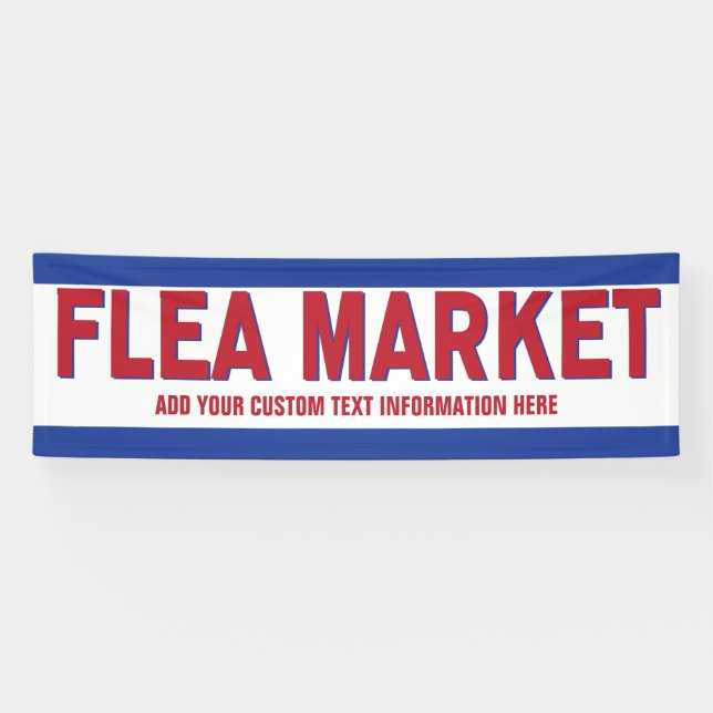 Banderoles Panneau Marché Flea rouge et bleu avec texte perso (Horizontal)