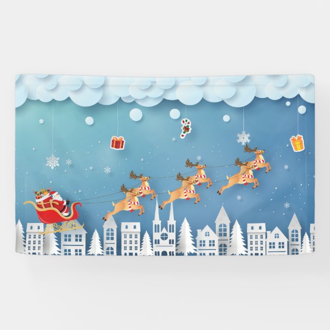 Banderoles Papercut Père Noël et Reindee sur la ville de Noël (Horizontal)