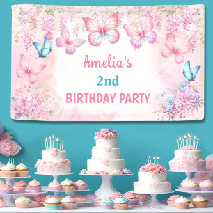 Banderoles Papillon Anniversaire Fille rose Été Floral Banniè
