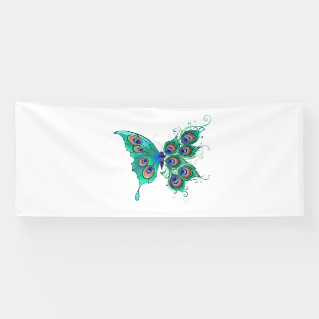 Banderoles Papillon aux plumes de paon vert (Horizontal)