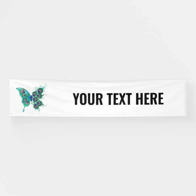 Banderoles Papillon aux plumes de paon vert (Horizontal)