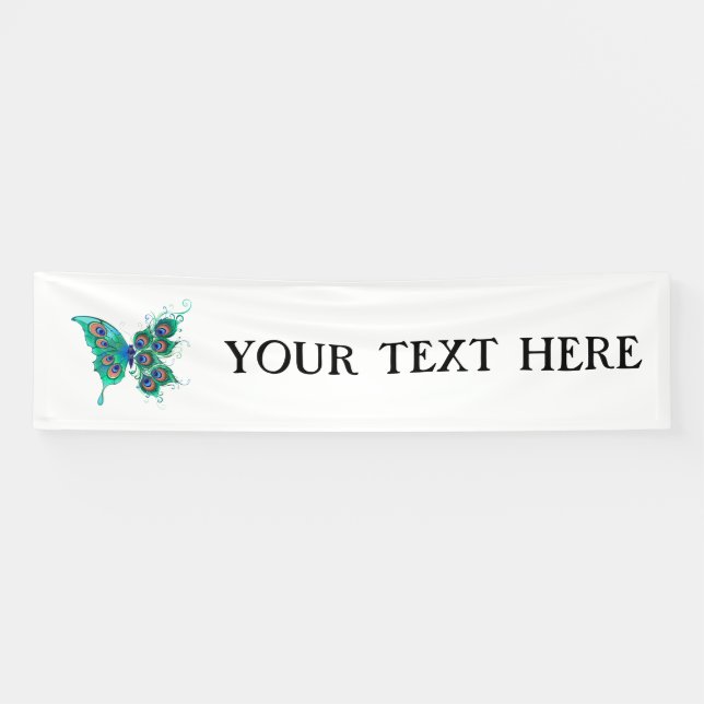 Banderoles Papillon aux plumes de paon vert (Horizontal)