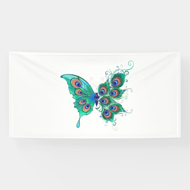 Banderoles Papillon aux plumes de paon vert (Horizontal)