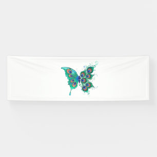 Banderoles Papillon aux plumes de paon vert