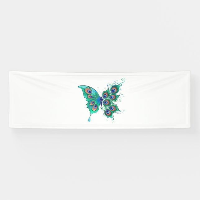 Banderoles Papillon aux plumes de paon vert (Horizontal)