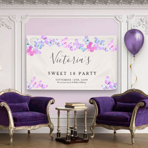 Banderoles Papillon Ciel rose Aquarelle Papillons