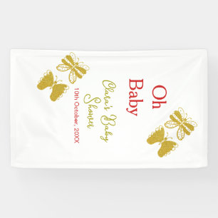 Banderoles Papillon doré baby shower rouge oh bébé moderne