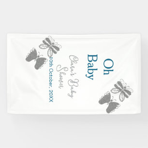 Banderoles Papillon gris bleu baby shower oh bébé moderne tex