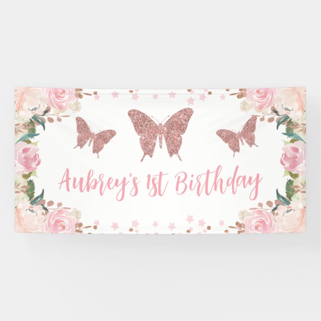Banderoles Papillon rose parties scintillant Anniversaire Ban (Horizontal)
