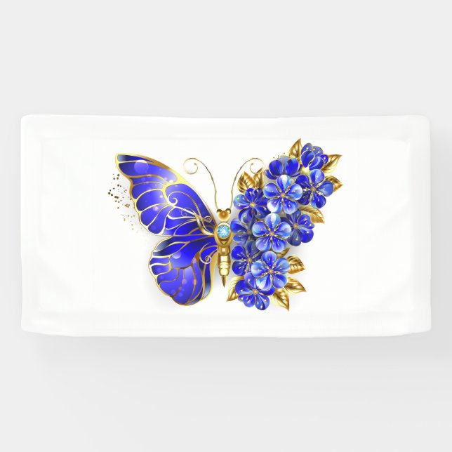 Banderoles Papillon saphir à fleurs (Horizontal)
