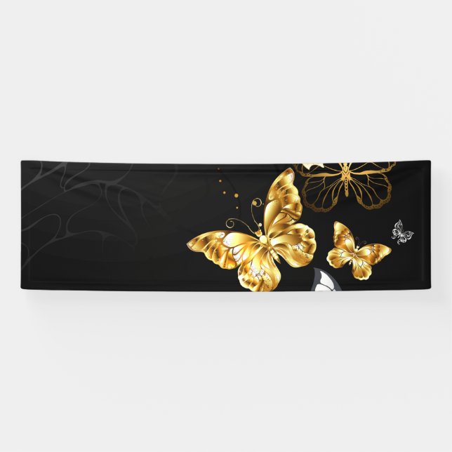 Banderoles Papillons blancs et dorés (Horizontal)