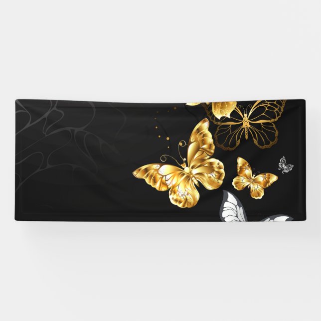 Banderoles Papillons blancs et dorés (Horizontal)