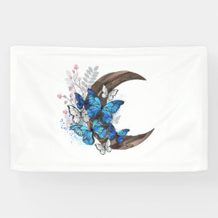 Banderoles Papillons bleus sur croissant de bois