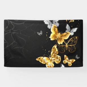 Banderoles Papillons d'or et de blanc