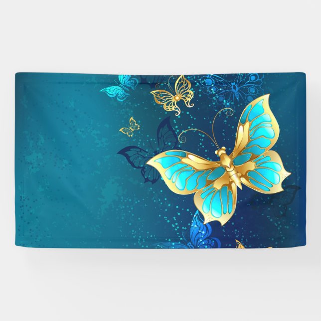 Banderoles Papillons d'or sur un Arrière - plan bleu (Horizontal)