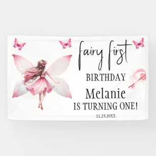 Banderoles Papillons Fée Rose Magique Baguette Premier annive