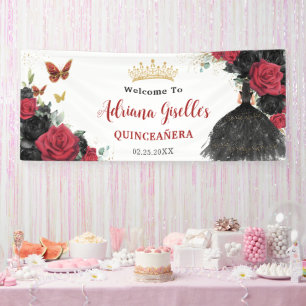 Banderoles Papillons floraux Rose noirs rouges Quinceañera 15
