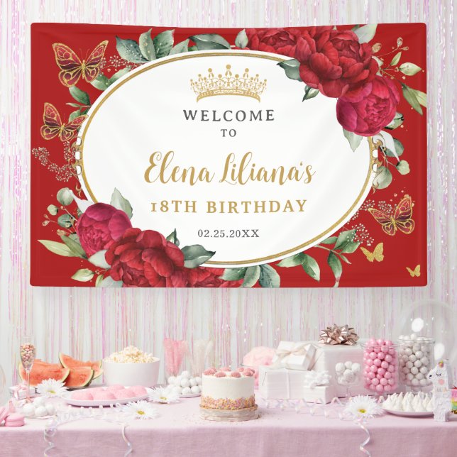 Banderoles Papillons floraux rouges 18e anniversaire Sweet 16 (Fête)