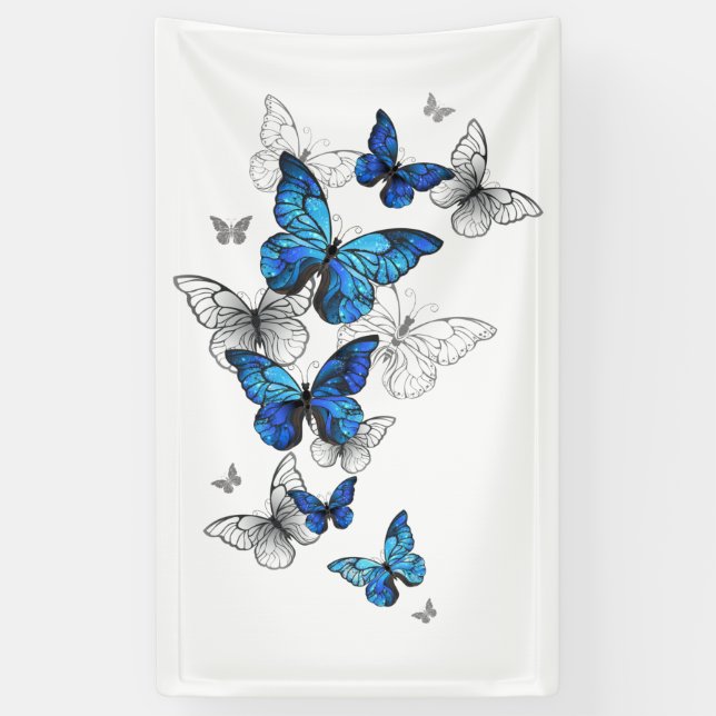 Banderoles Papillons volants bleus Morpho (Vertical)