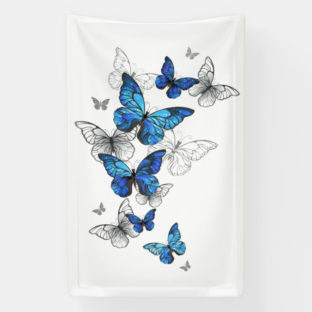 Banderoles Papillons volants bleus Morpho (Verticale)