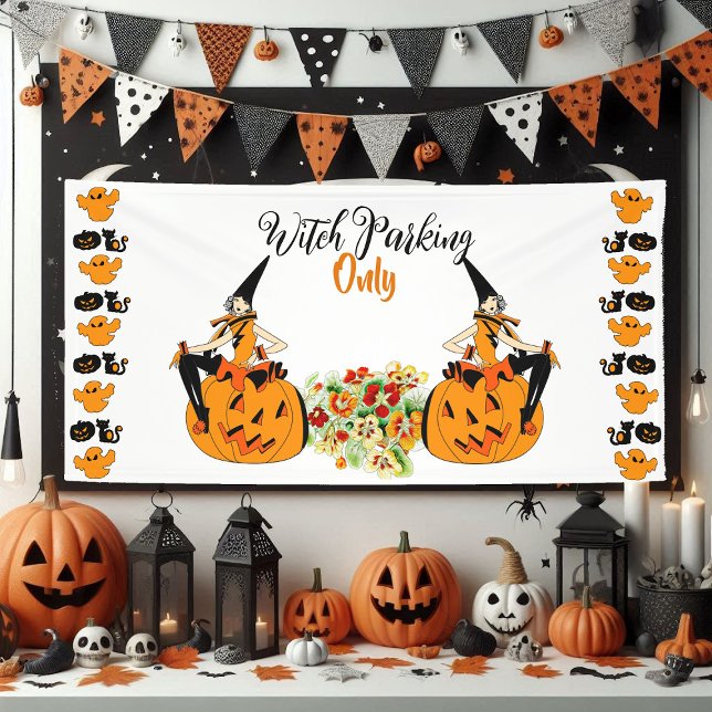 Banderoles Parking de sorcières uniquement Halloween Citrouil (Witch Parking Only Halloween Pumpkins Ghost Spooky Banner)