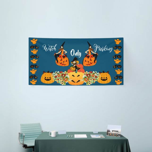 Banderoles Parking pour sorcières uniquement Halloween Jack O (Salon professionnel)