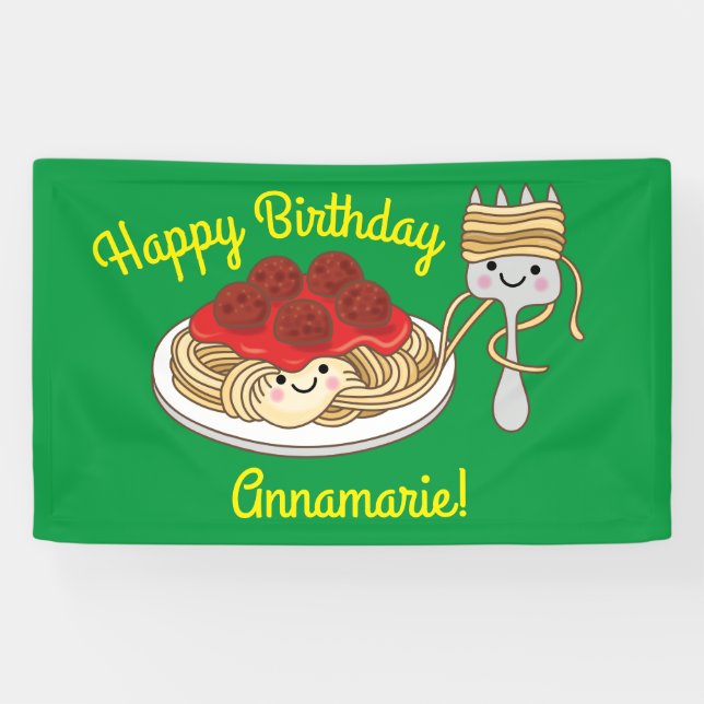 Banderoles Parti Anniversaire de enfant de Cute Spaghetti Kaw (Horizontal)