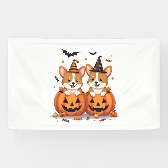 Banderoles Parti Corgi citrouille (Horizontal)