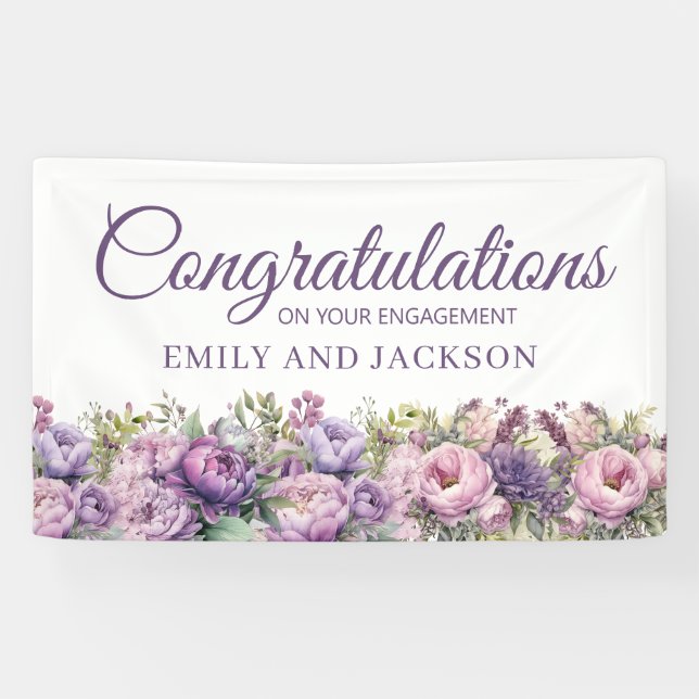 Banderoles Parti d'engagement floral rose pourpre (Horizontal)