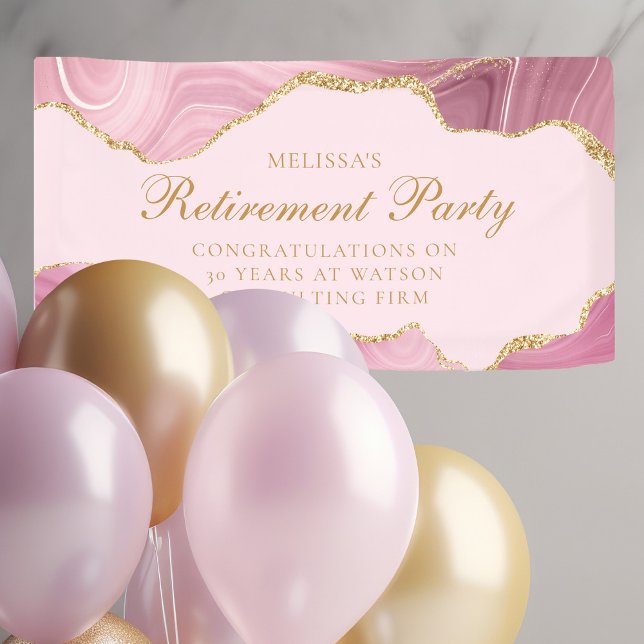 Banderoles Partie de retraite personnalisée Chic Pink Gold Ag (Créateur téléchargé)