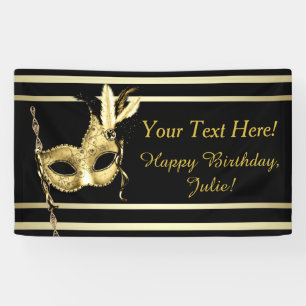 Banderoles Partie noire de mascarade d'or