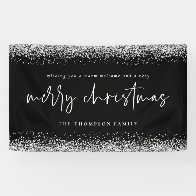 Banderoles Parties scintillant Argent Bienvenue Joyeux Noël N (Horizontal)