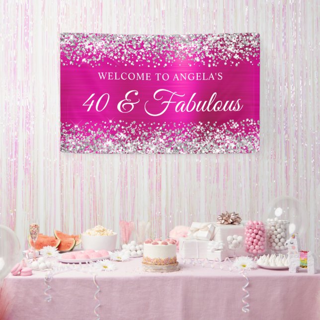 Banderoles Parties scintillant Argent Pink Hot Foil 40 & Fabu (Fête)