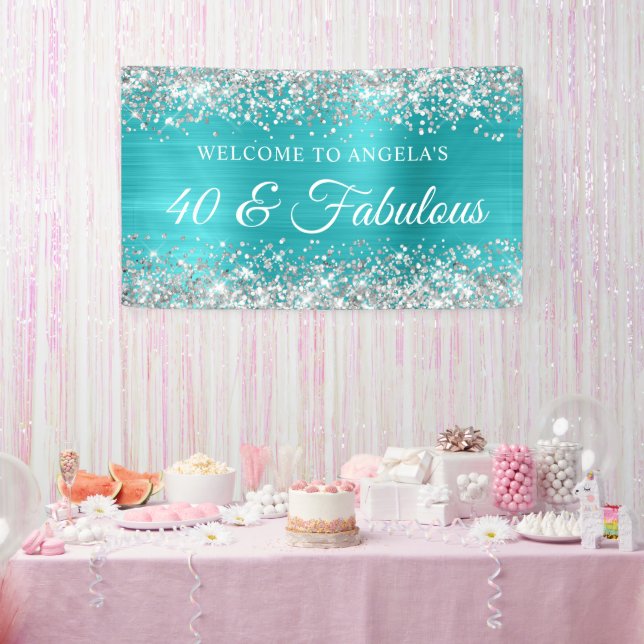 Banderoles Parties scintillant Argent Turquoise Blue Foil 40  (Fête)
