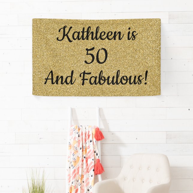 Banderoles Parties scintillant Black et Gold Cinquante et fab (En situation)