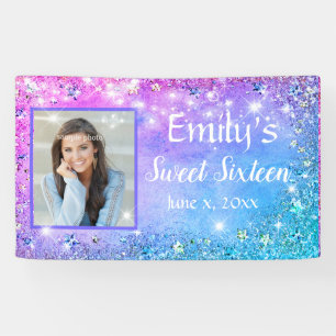 Banderoles Parties scintillant bleu Sweet sixteen brillant