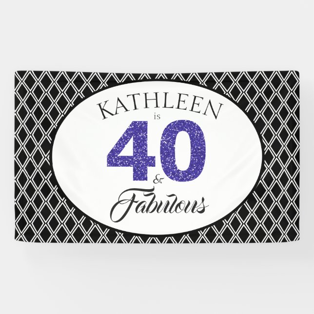 Banderoles Parties scintillant bleue 40 et fabuleuse coutume  (Horizontal)