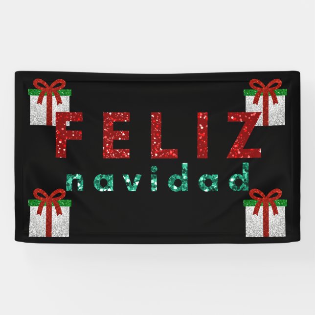 Banderoles Parties scintillant cadeau de Noël Feliz Navidad (Horizontal)
