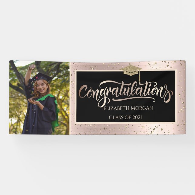 Banderoles Parties scintillant Casquette, Rose photo diplôme  (Horizontal)