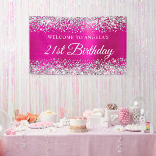 Banderoles Parties scintillant d'argent Hot Pink Foil 21e ann