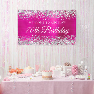 Banderoles Parties scintillant d'argent Hot Pink Foil 70e ann