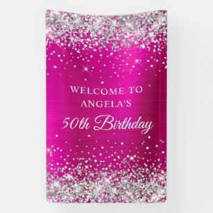 Banderoles Parties scintillant d'argent Pink Hot Foil 50e ann