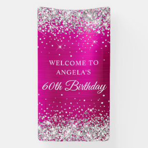 Banderoles Parties scintillant d'argent Pink Hot Foil 60e ann