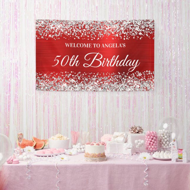 Banderoles Parties scintillant d'argent Red Foil 50e annivers (Fête)