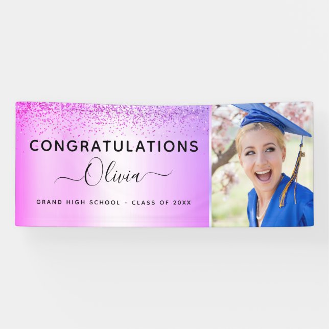 Banderoles parties scintillant de graduation violet 2023 (Horizontal)