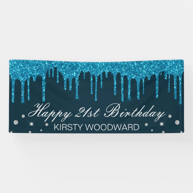 Banderoles Parties scintillant de séchage bleu moyen glamour  (Horizontal)