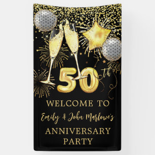 Banderoles parties scintillant d'or 50e Anniversaire Champagn