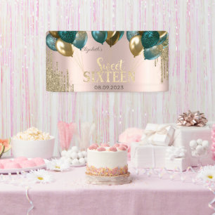 Banderoles Parties scintillant d'or Ballons Rose Gold Sweet 1