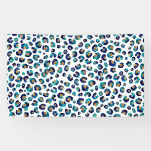 Banderoles Parties scintillant d'or bleu Motif Leopard